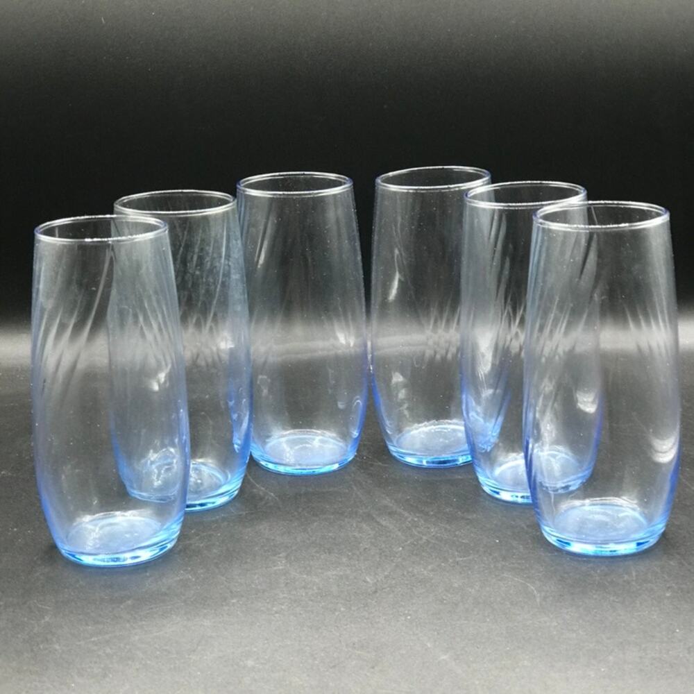 Libbey Misty Blue Swirl Tumbler or Iced Tea 16 oz Glasses Set Of 6